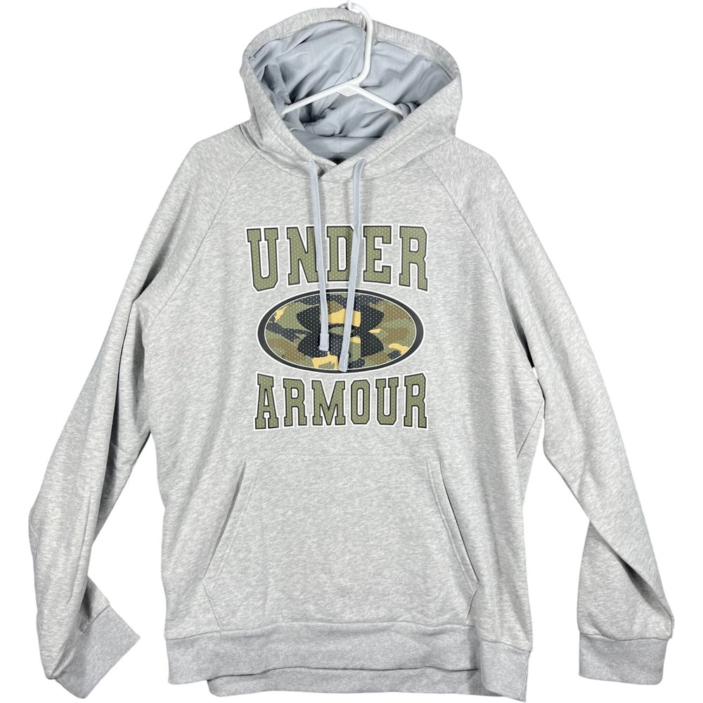 Under Armour Rival Fleece Hoodie Mens 2XL Gray Camo Graphic Pullover 1373361-011